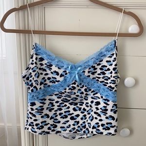 Leopard lace spaghetti strap tank